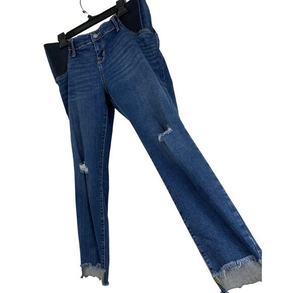 Ingrid & Isabel Maternity Skinny Jeans Size 12 Distress Denim Crop REE10507 GUC - Picture 1 of 9